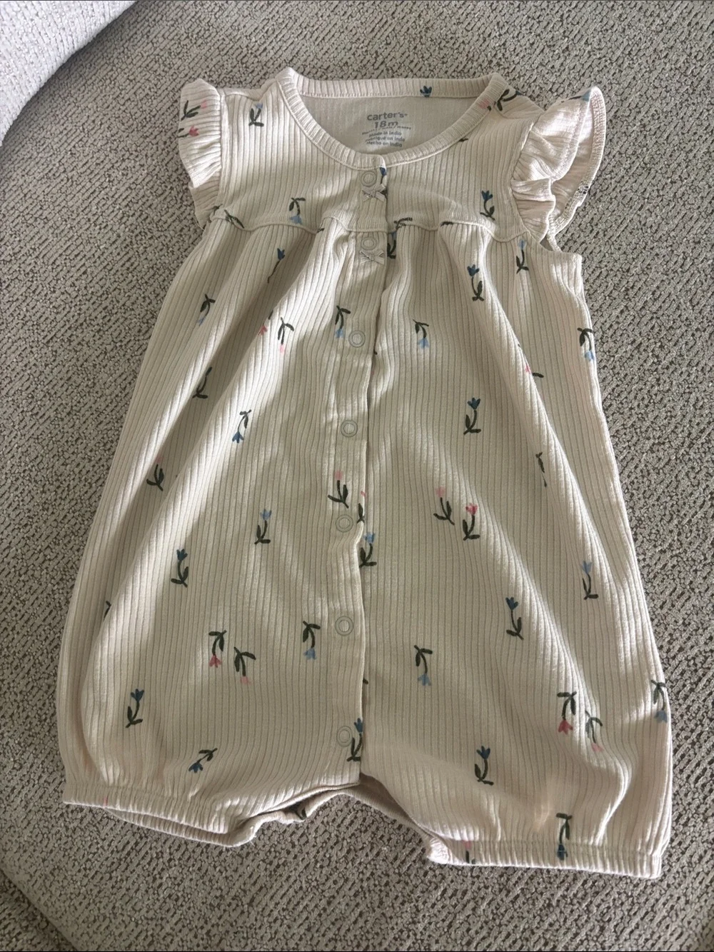 Carter's Cream Ribbed Baby Romper with Tiny Floral Print